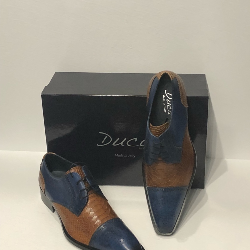 Duca Italian shoes blue/cognac oxford captoe